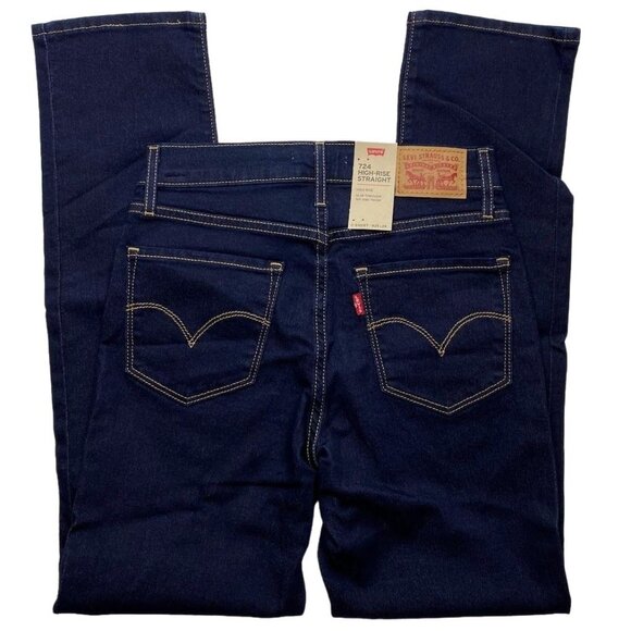 Levi's 724 Straight Jeans Women's 25 0 XS Dark Blue Short‎ Stretchy Denim NEW - Picture 2 of 16